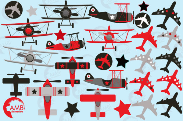 Red and Black Airplane Clipart AMB-2269