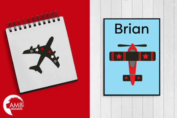 Red and Black Airplane Clipart AMB-2269