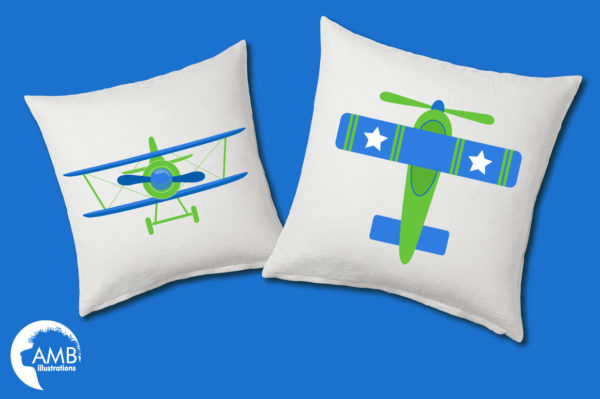 Blue and Green Airplane Clipart