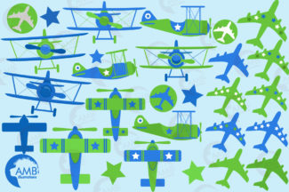 Blue and Green Airplane Clipart