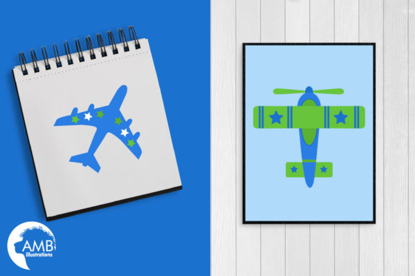 Blue and Green Airplane Clipart