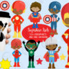 Dark Skin Superhero Kids Clipart