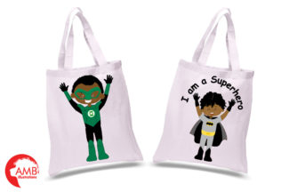 Dark Skin Superhero Kids Clipart