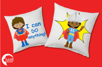 Dark Skin Superhero Kids Clipart