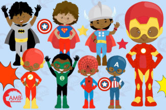 Dark Skin Superhero Kids Clipart