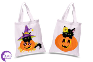 Halloween Cats in Pumpkins clipart