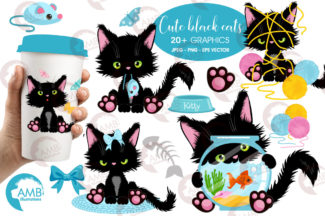 Cute Black Cats Clipart
