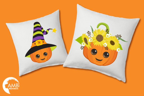 Halloween dressed up pumpkins clipart