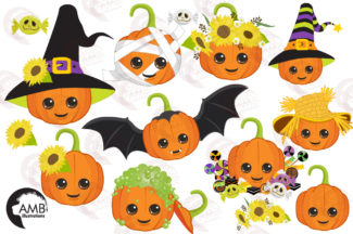 Halloween dressed up pumpkins clipart