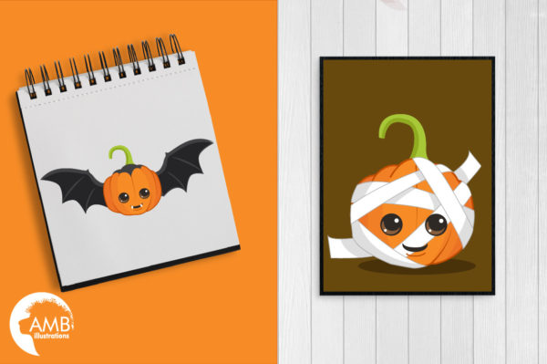 Halloween dressed up pumpkins clipart