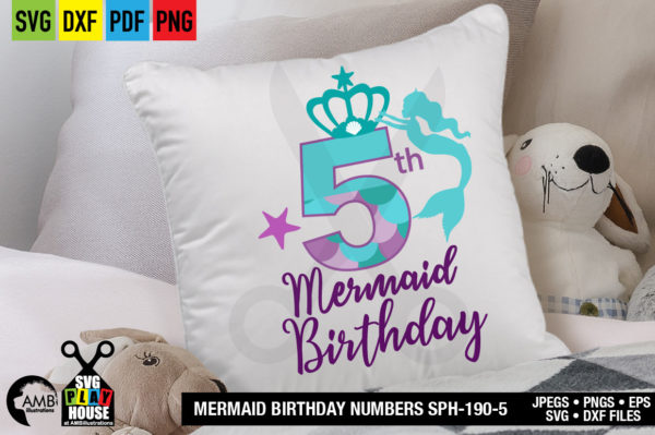 Mermaid Fifth Birthday Numbers
