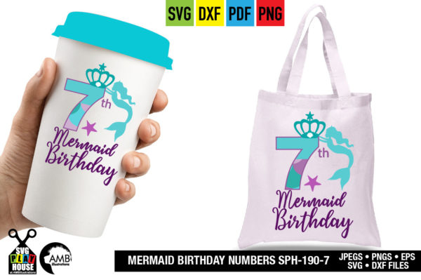 Mermaid Seventh Birthday Numbers SVG