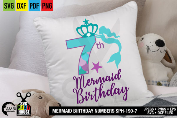 Mermaid Seventh Birthday Numbers SVG
