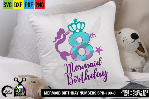 Mermaid Eighth Birthday Numbers SVG
