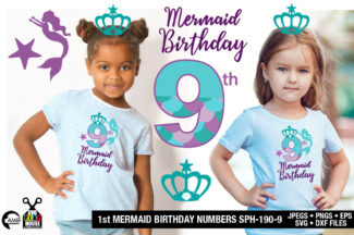 Mermaid Ninth Birthday Numbers SVGs