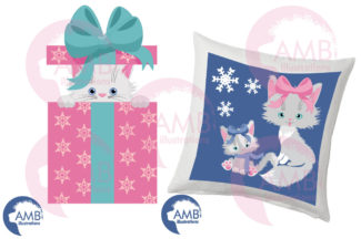 Christmas Cats in Pastel Grey