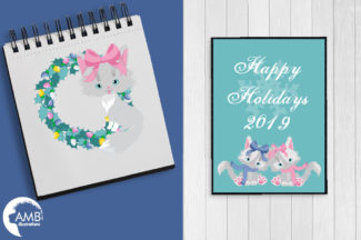 Christmas Cats in Pastel Grey