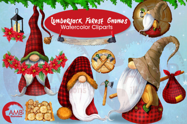 Christmas Watercolor Forest Gnomes clipart