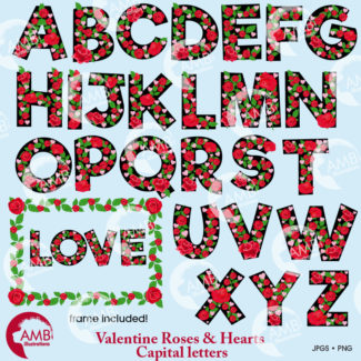 Red Roses and Pink Hearts Alphabet