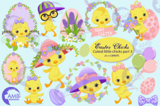 Cute little Easter Chicks with hats cliparts