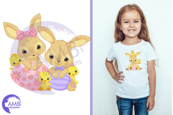 Easter Bunny and chicks clipart bundle
