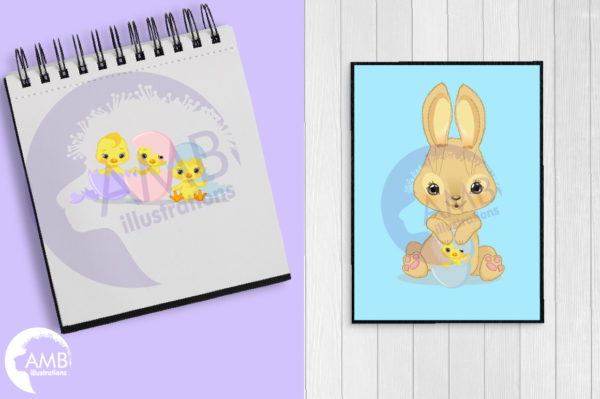 Easter Bunny and chicks clipart bundle