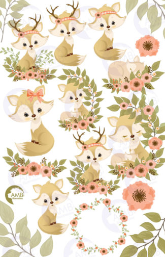 Cute Tribal floral Foxes