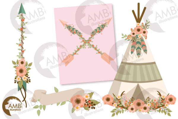 Tribal floral Boho Teepee, antlers and Bucks