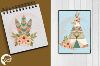 Tribal floral Boho Teepee, antlers and Bucks