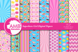Super Girl Superhero Pastel Digital Papers