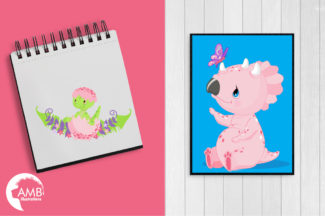 Baby Girl Dinosaurs Clipart