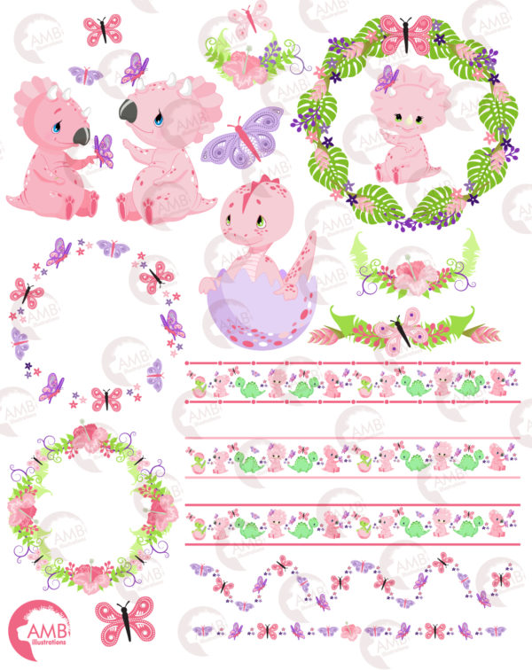 Baby Girl Dinosaurs Clipart