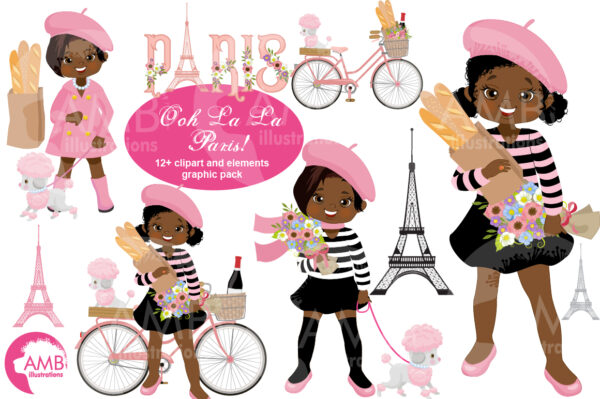 African American Girls in Paris Clipart