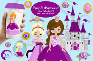 Purple Princess and Castle Clipart