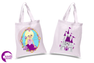 Purple Princess and Castle Clipart