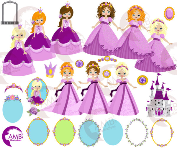 Purple Princess and Castle Clipart