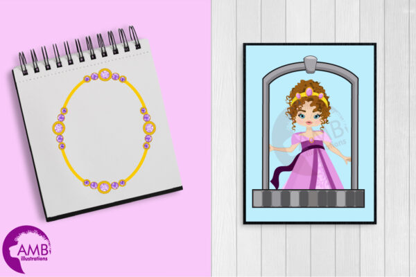 Purple Princess and Castle Clipart