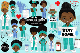 African American Nurses and doctors pandemic clipart