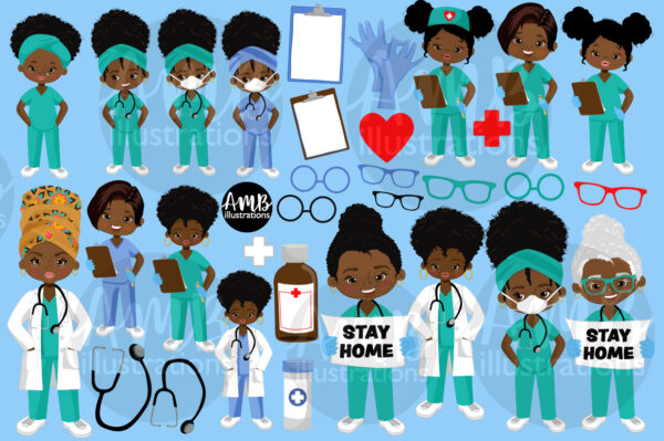 African American Nurses and doctors pandemic clipart