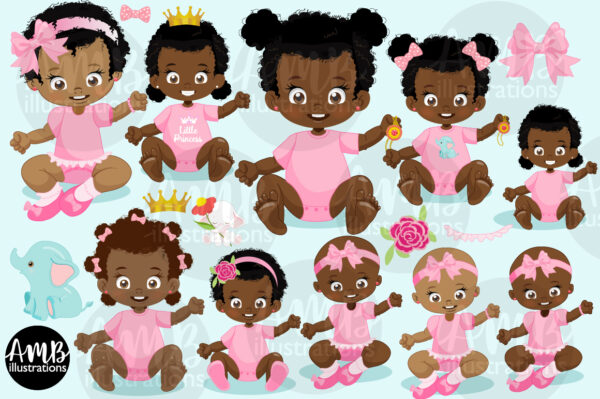 African American Toddler baby girls clipart