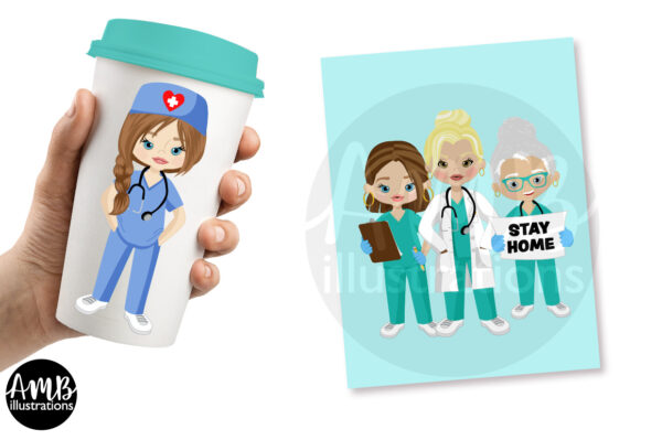 Nurses and doctors pandemic clipart