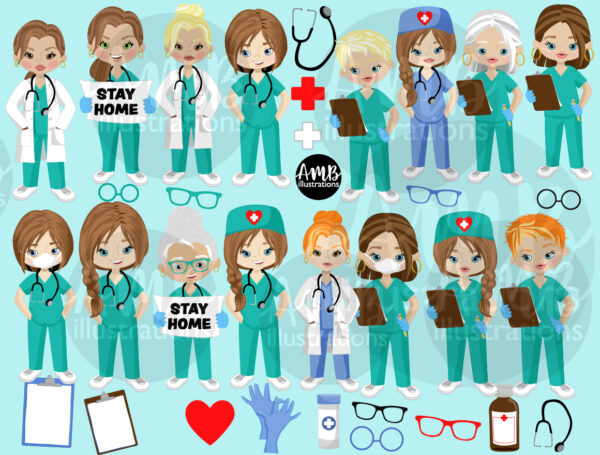 Nurses and doctors pandemic clipart