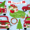 Christmas Vintage Red Pick up truck clipart