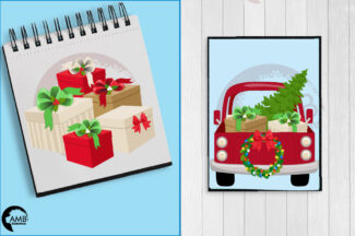 Christmas Vintage Red Pick up truck clipart