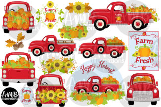 Vintage Red Pick up truck clipart