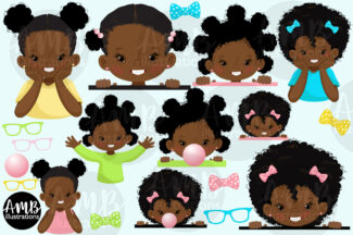 African American Peek-a-boo girls clipart
