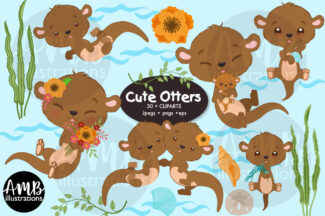 Family of Otters Clipart
