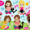 GIRLS AND PETS CLIPART