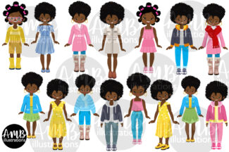 African American Fashion Girls clipart pack