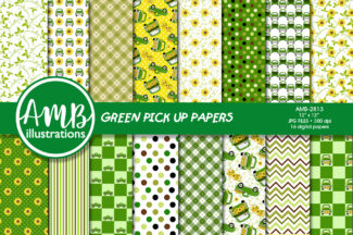 Green Vintage truck papers, green pick up truck patterns